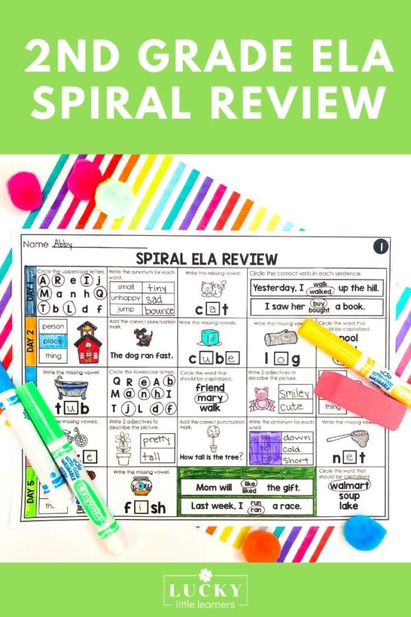 2nd Grade ELA Spiral Review Bundle - Lucky Little Learners