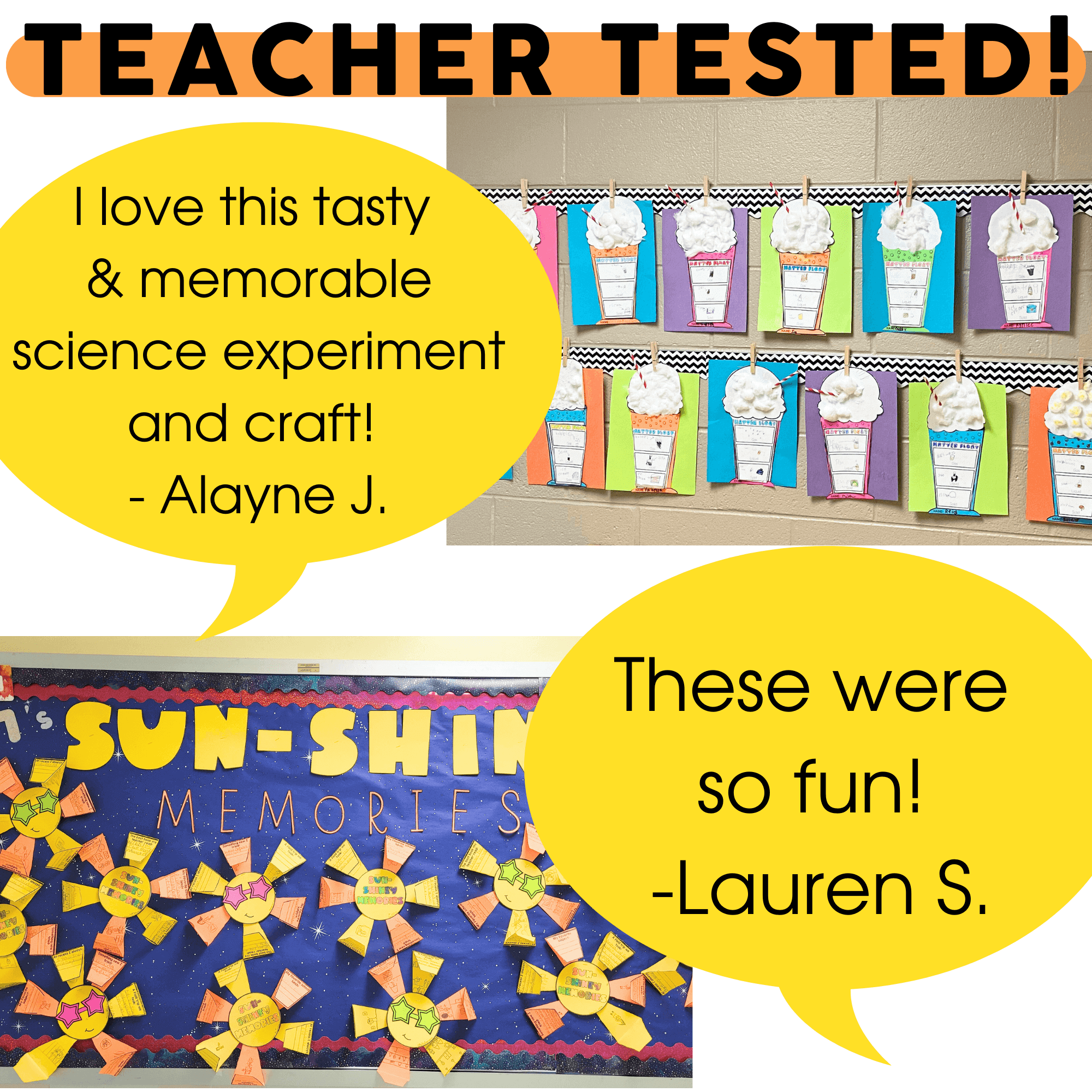 I love this colorful hallway display featuring student craft projects for the "Hallway Display Projects Bundle - Monthly Craftivities" with vibrant paper ice cream cones and cheerful student feedback.