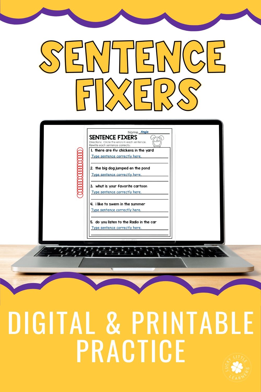 Improve sentence structure with this digital and printable practice activity for sentence fixers, designed to enhance students' grammar skills and focus on sentence correction.