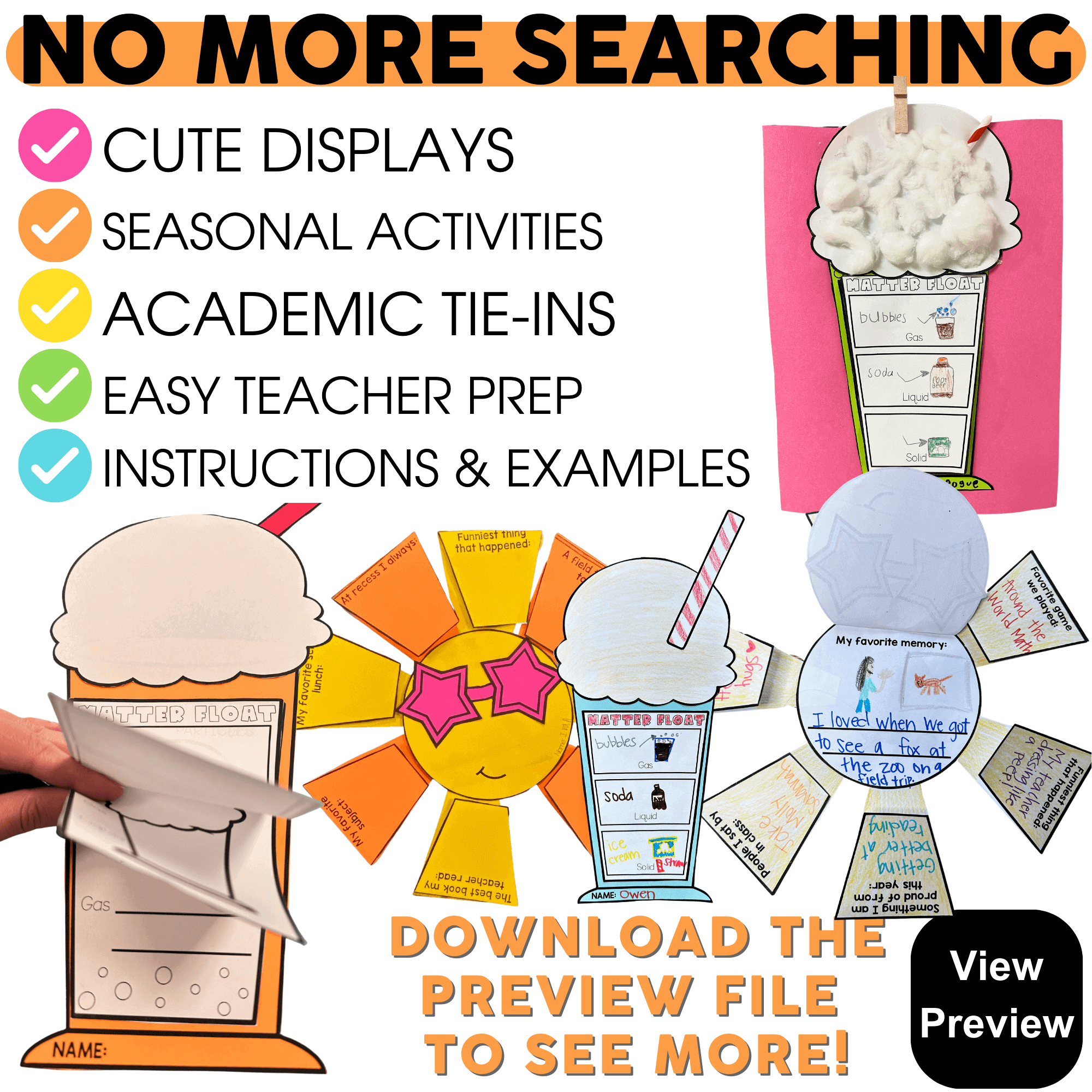 Cute hallway display projects bundle for monthly craftivities, featuring seasonal activities, academic tie-ins, teacher prep, and instructions, perfect for engaging classroom decor and student learni.