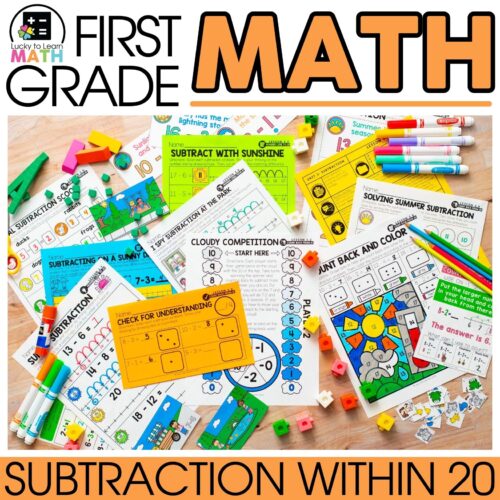 Educational first grade subtraction worksheets and activities for within 20, featuring colorful math games, puzzles, and practice sheets to enhance subtraction skills.