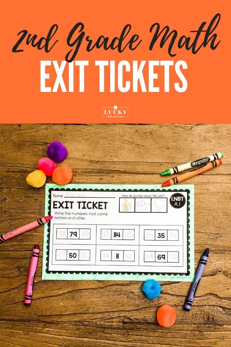 Brightly colored 2nd grade math exit tickets bundle for engaging classroom activities, featuring printable math practice sheets, pencils, and playful elements to enhance student learning and assessme.