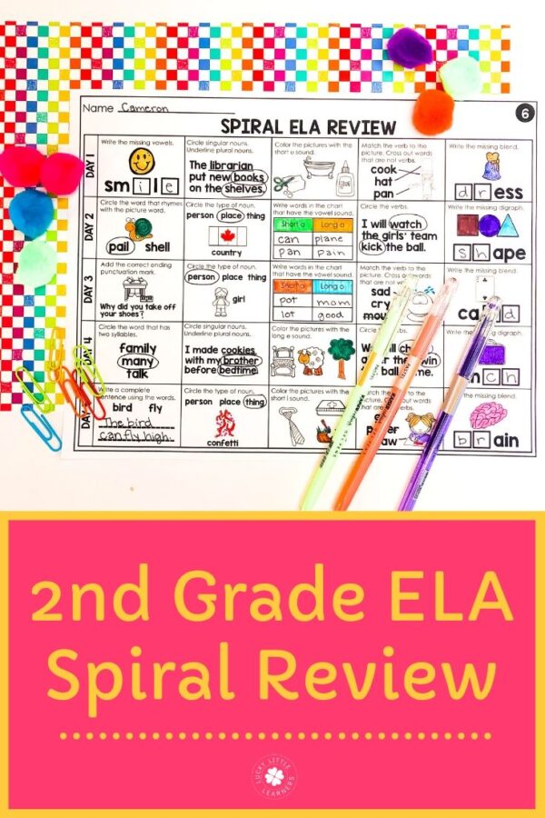 2nd Grade ELA Spiral Review Bundle - Lucky Little Learners