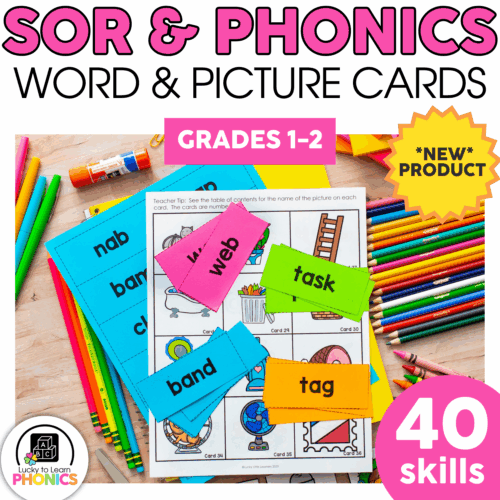 End of Year Survival Pack for grades 1-2 featuring SOR & phonics word and picture cards, colorful educational materials, and 40 skills for classroom learning, perfect for teachers and students.