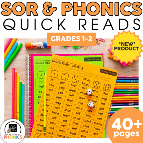 End of Year Survival Pack for grades 1-2 featuring SOR & Phonics quick reads, colorful worksheets, and practice pages to support early literacy and phonics skills.