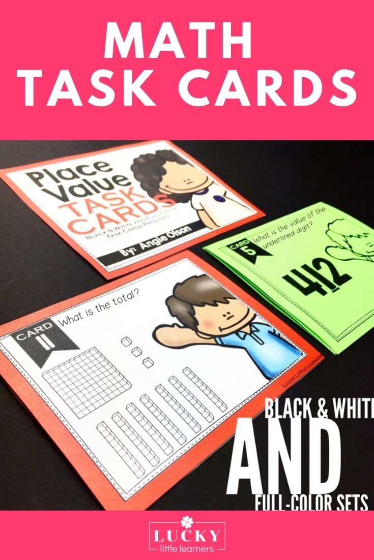 Math task cards bundle for centers and games, featuring colorful, engaging math activities with place value, addition, and subtraction for early learners, perfect for classroom use.