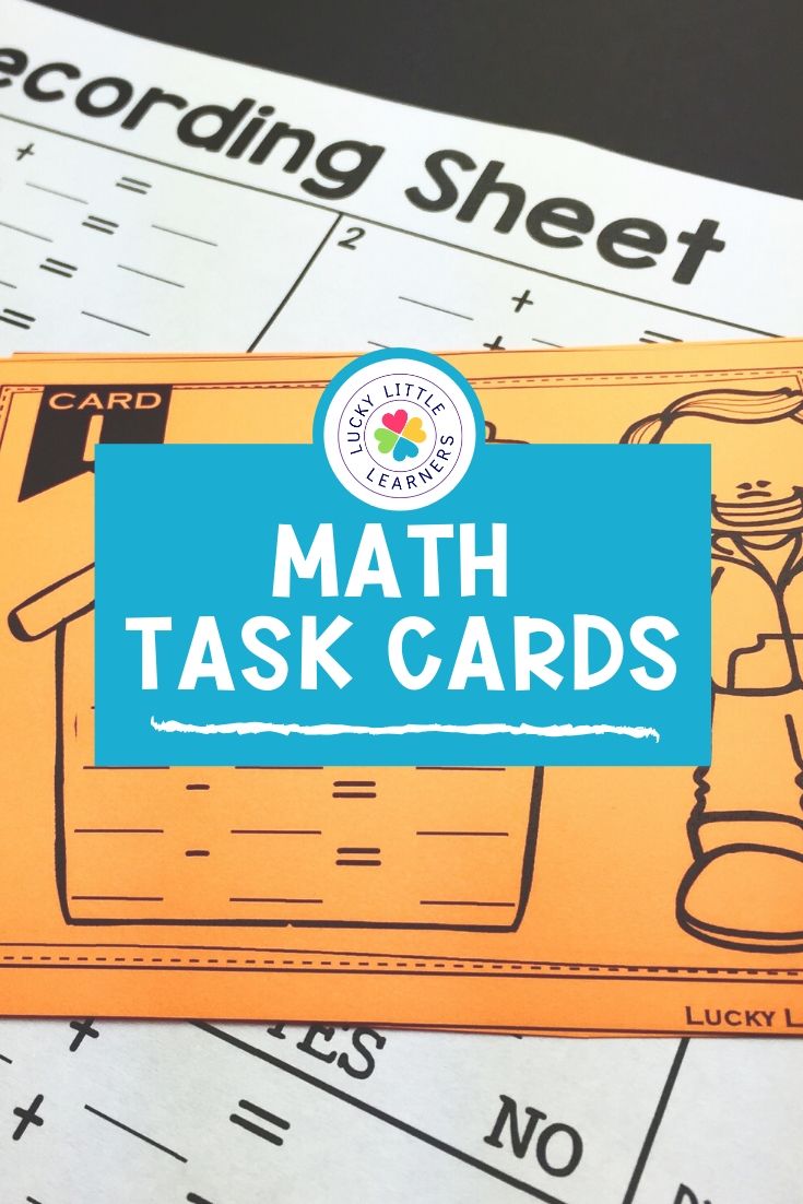 Math task cards bundle for centers and games, featuring colorful, engaging math activities designed for early learners to enhance math skills and classroom fun.