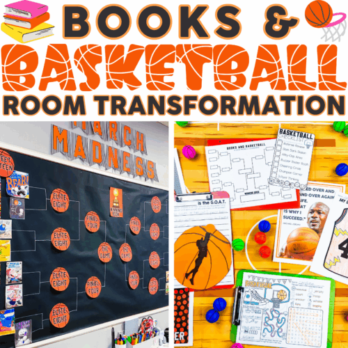 Engaging classroom transformation with books and basketball themes, featuring basketball-themed decor, activities, and educational materials for an inspiring learning environment.