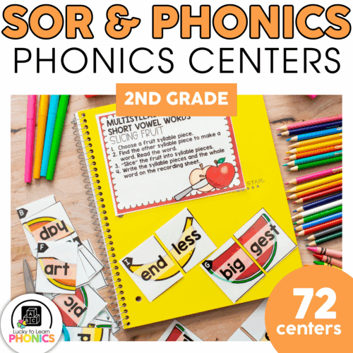 Engaging 2nd grade phonics centers for end of year review, featuring colorful materials, flashcards, and activities to enhance students' reading skills and phonemic awareness.