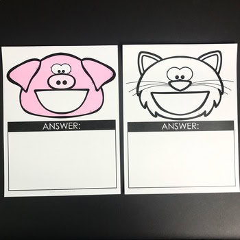 Pig and cat themed Toothy® Mats for animal recognition and dental health activities, perfect for preschoolers and early learners. Bright, engaging, and educational classroom tools.