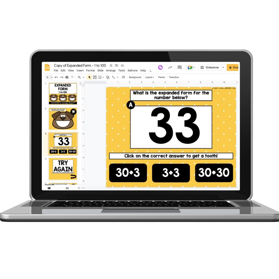 Digital - 1st and 2nd Grade Math Toothy® Task Cards - Expanded Form 2 ...