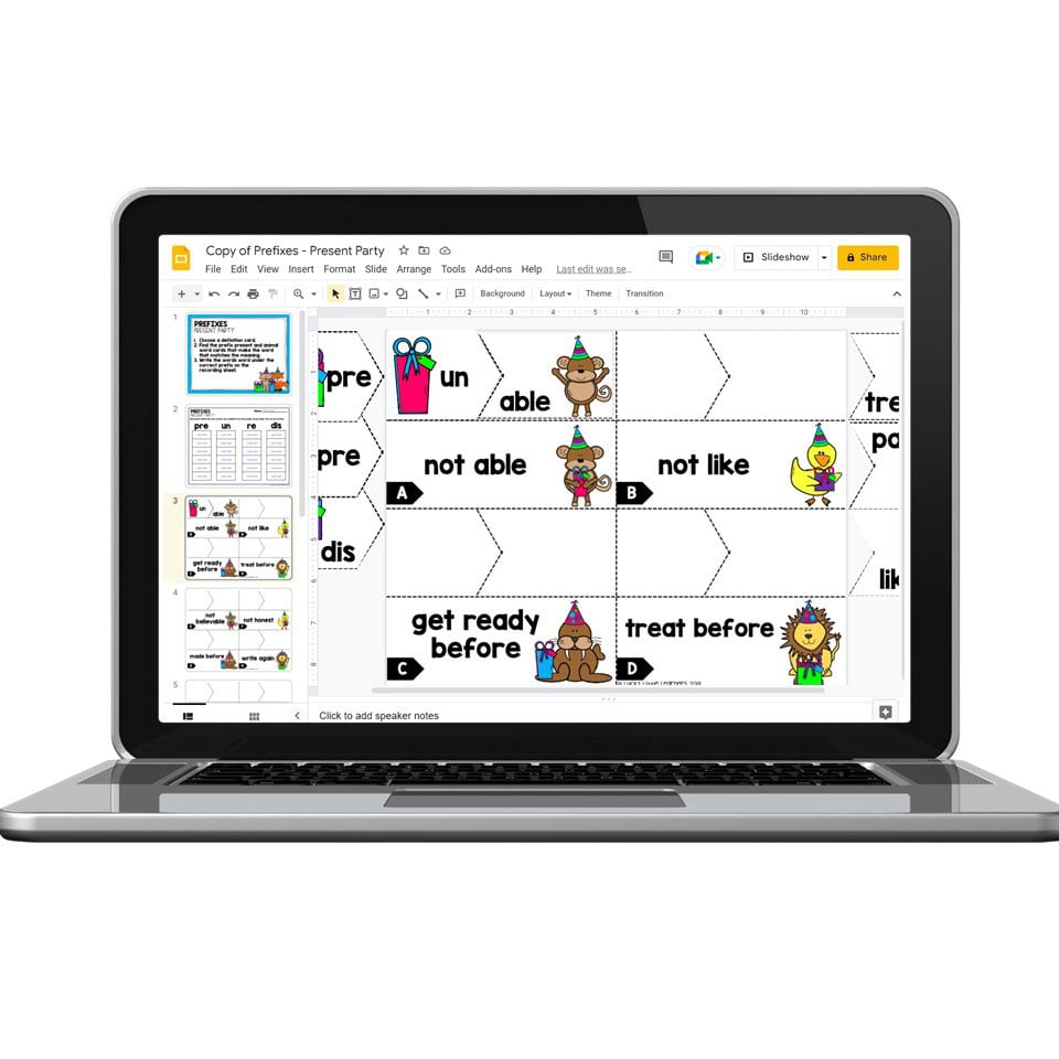 Digital - 2nd Grade Grammar Center - Prefixes - Lucky Little Learners