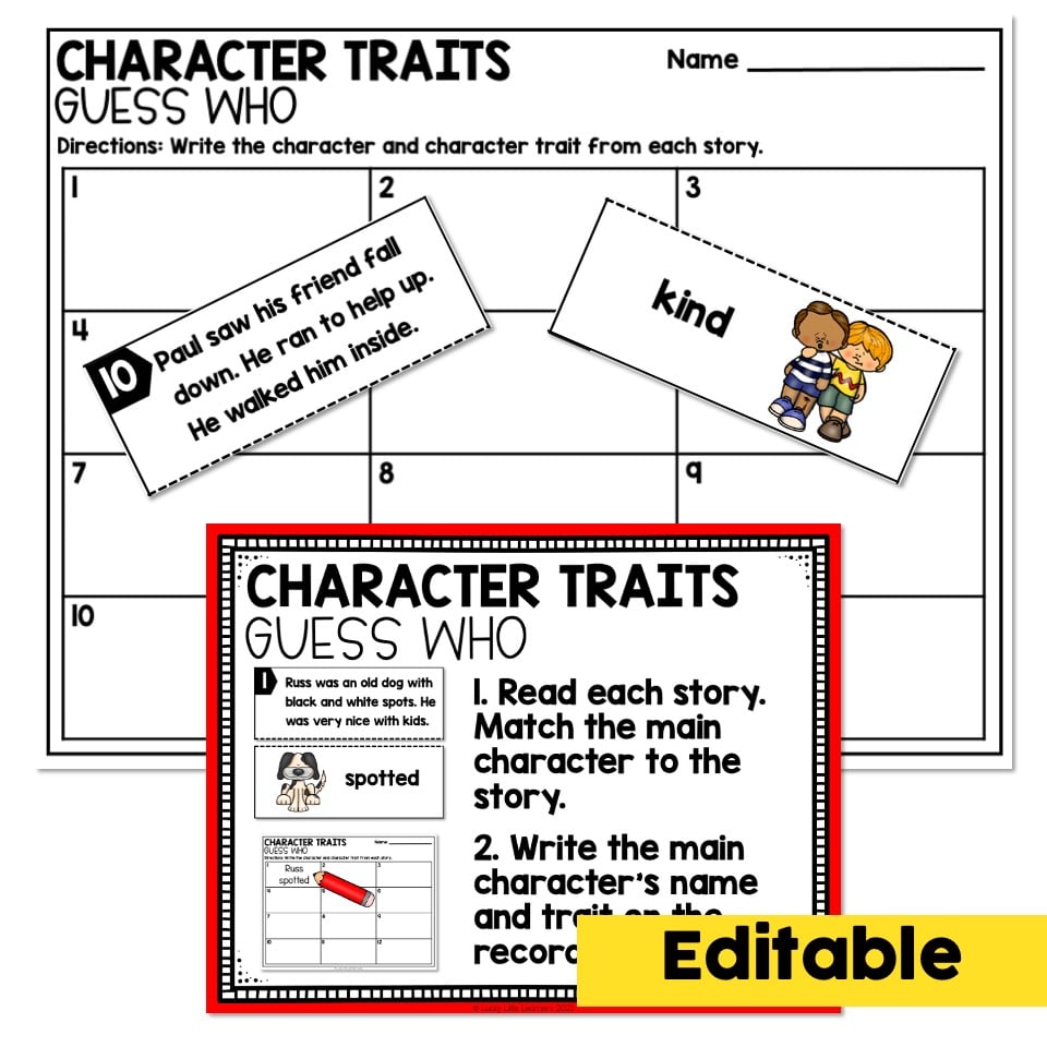 Editable - 1st Grade Reading Center - Character Traits - Lucky Little ...