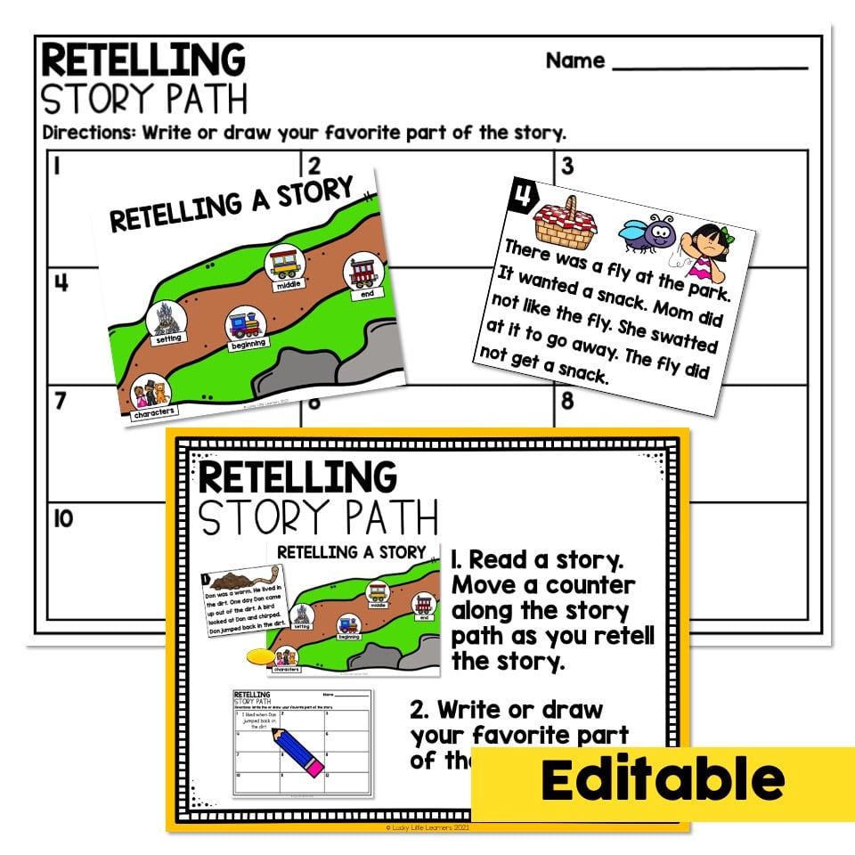 Editable - 1st Grade Reading Center - Retelling - Lucky Little Learners