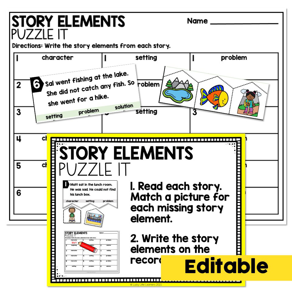 Editable - 1st Grade Reading Center - Story Elements - Lucky Little ...