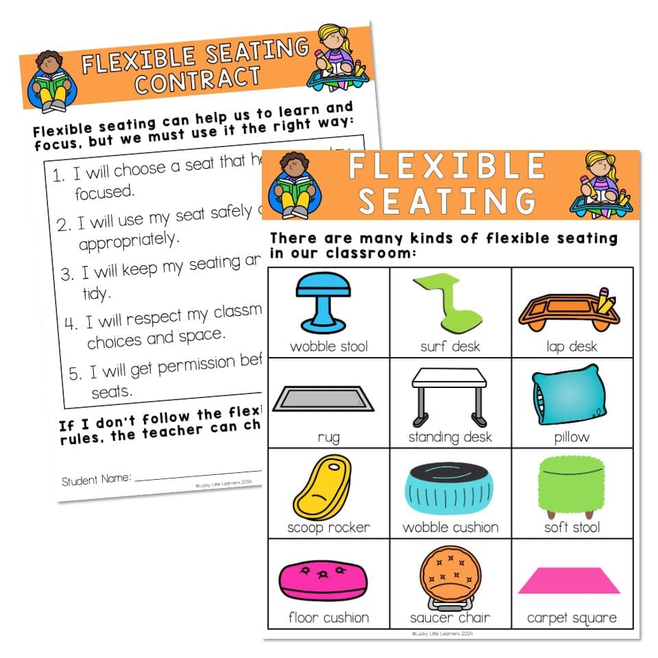 Flexible Seating Anchor Chart and Contract - Lucky Little Learners