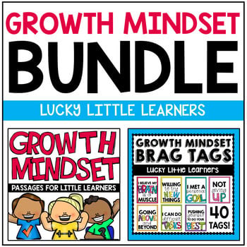 A growth mindset bundle for young learners featuring colorful posters and brag tags to promote resilience, perseverance, and positive thinking in early childhood education.