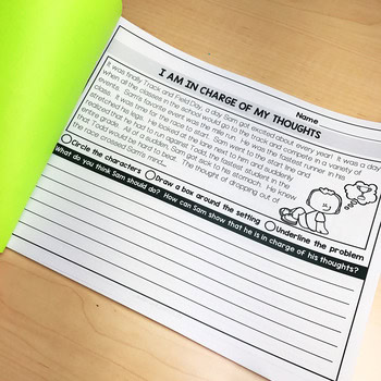 I am in charge of my thoughts worksheet for growth mindset passages, featuring a student writing about managing their thoughts and understanding their role in problem-solving and self-regulation.