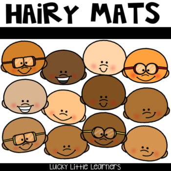 A colorful illustration of diverse children's faces with different hair textures and expressions, promoting Hairy Mats: Toothy™ Mats with a TWIST for engaging early learning activities.