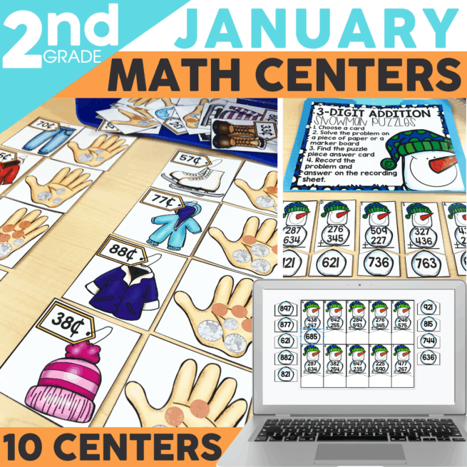 January Math Centers for 2nd Grade - Lucky Little Learners