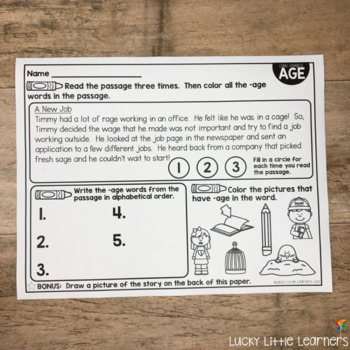 Read the passage three times, then color all the -age words in the passage. Write the -age words from the passage in alphabetical order. Draw a picture of the story on the back of this paper.