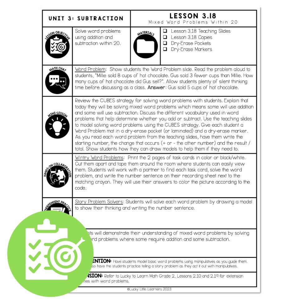 Lucky to Learn Math - 1st Grade - Lesson 3.18 - Mixed Word Problems ...