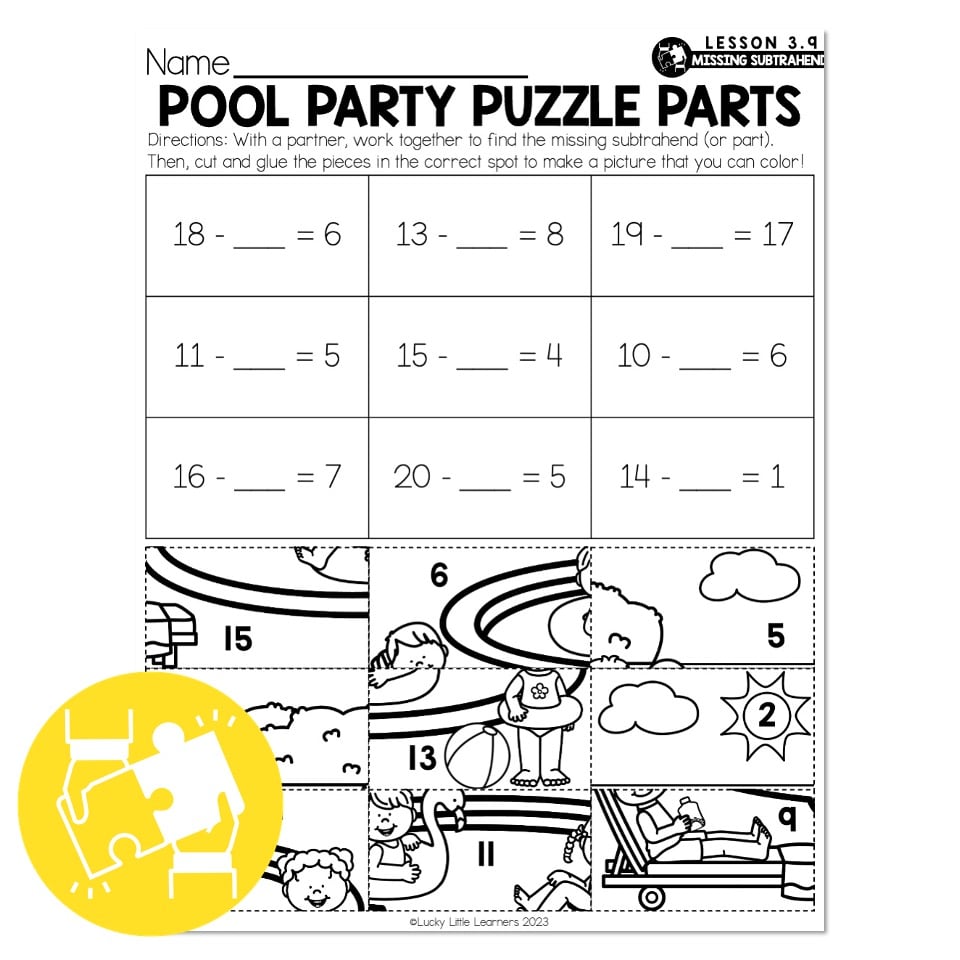 Lucky to Learn Math - 1st Grade - Lesson 3.9 - Missing Subtrahend ...