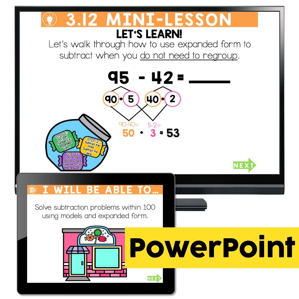 Lucky to Learn Math - 2-Digit Subtraction with Expanded Form - Lesson 3 ...