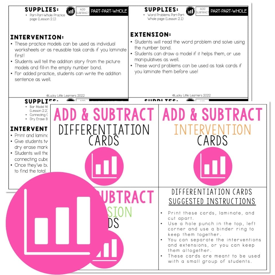 Lucky to Learn Math - Add and Subtract - Unit 2 - Differentiation Cards ...