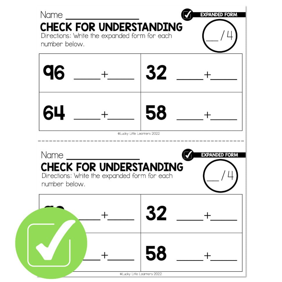 Lucky to Learn Math - Two Digit Expanded Form - Lesson 1.8 - Check for ...
