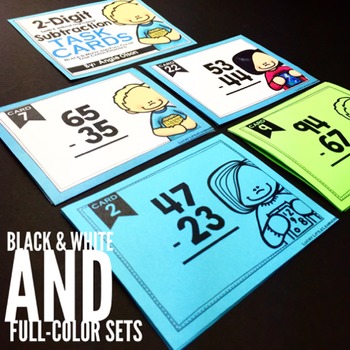 Enhance math skills with Lucky Little Learners' black and white and full-color math task cards bundle for centers and games, perfect for engaging students in fun, educational activities.