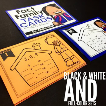 A colorful set of math task cards for centers and games, featuring fact family activities and printable worksheets to enhance students' math skills and engagement.