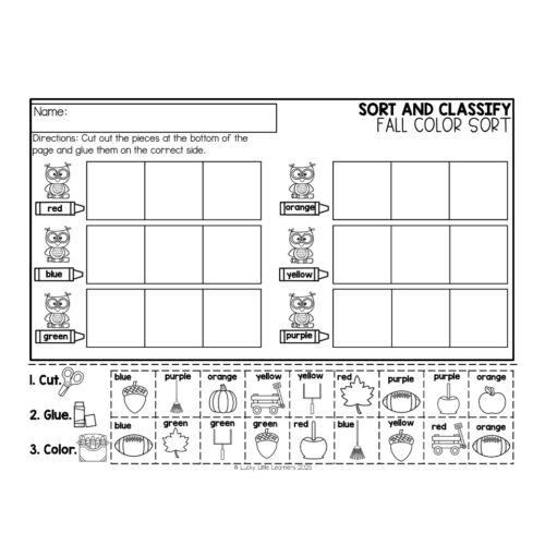 Math Sort Worksheet Math Worksheet - September - Sort and Classify - Fall Color Sort ...