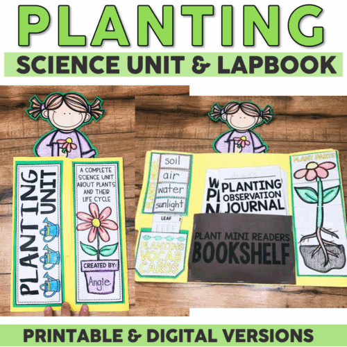 A complete planting science unit and lapbook for teaching plant life cycle, seed movement, and plant parts with printable and digital resources for engaging learning.