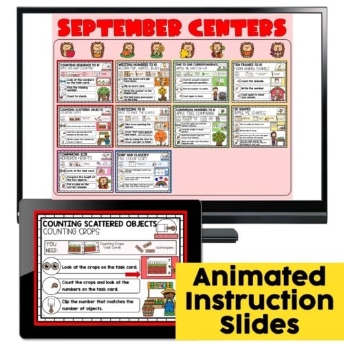 Counting centers, early childhood learning, educational activities, kindergarten teacher resources, preschool classroom tools, fun math exercises, interactive learning slides, developmental skills practice.