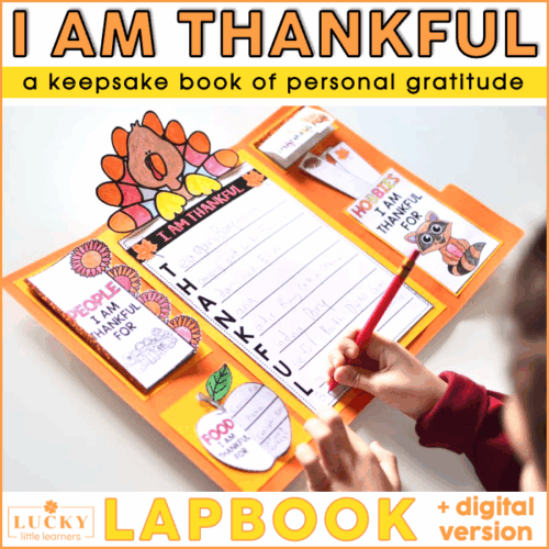 I Am Thankful For Lapbook, Thanksgiving activities for kids, keepsake book of gratitude, educational Thanksgiving craft, personal gratitude journal, Lucky Little Learners, digital version included.
