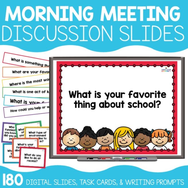 Morning Meeting Slides, Writing Prompts, and Task Cards - Lucky Little ...