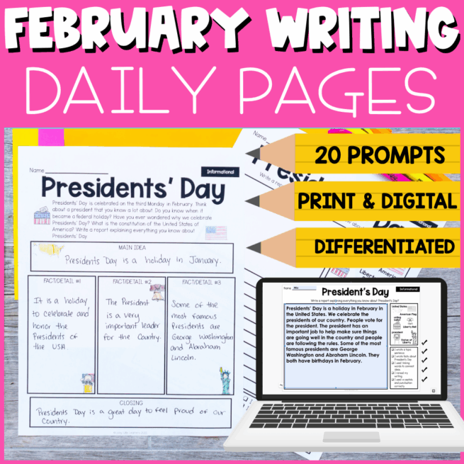 1st and 2nd Grade February Writing Prompts | Print and Digital - Lucky ...