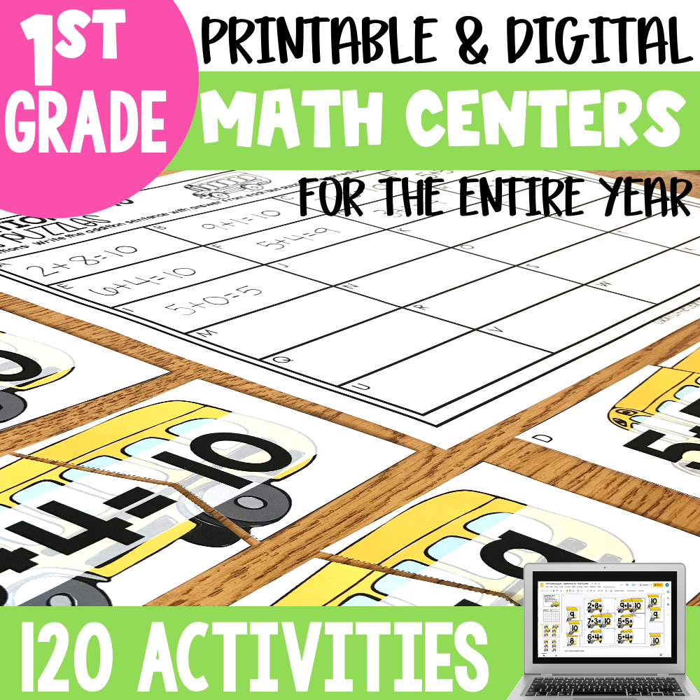 October Math Centers and Activities for 2nd Grade, printable and digital resources, 120 engaging math activities for first grade students, perfect for classroom use and homeschooling.
