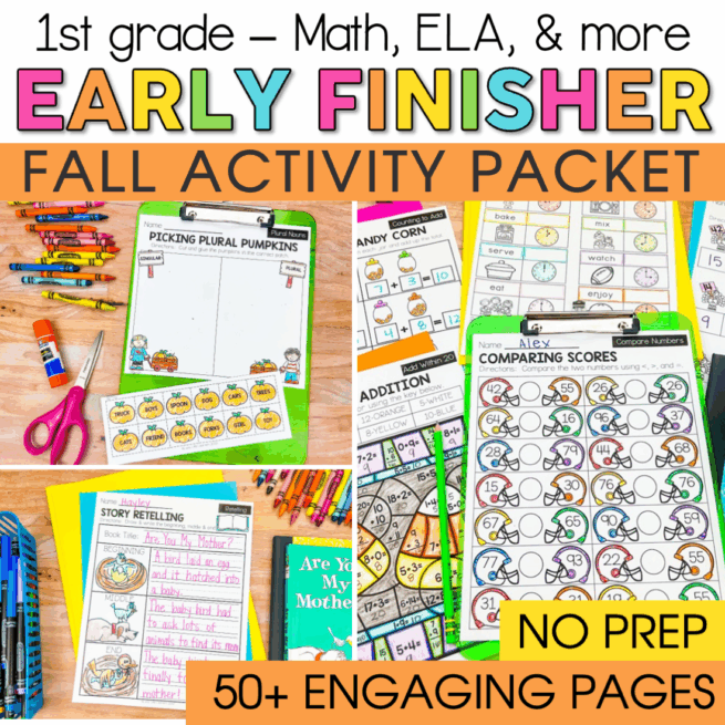 Early Finishers 1st Grade Packets | Fall Math and ELA Review Packets ...