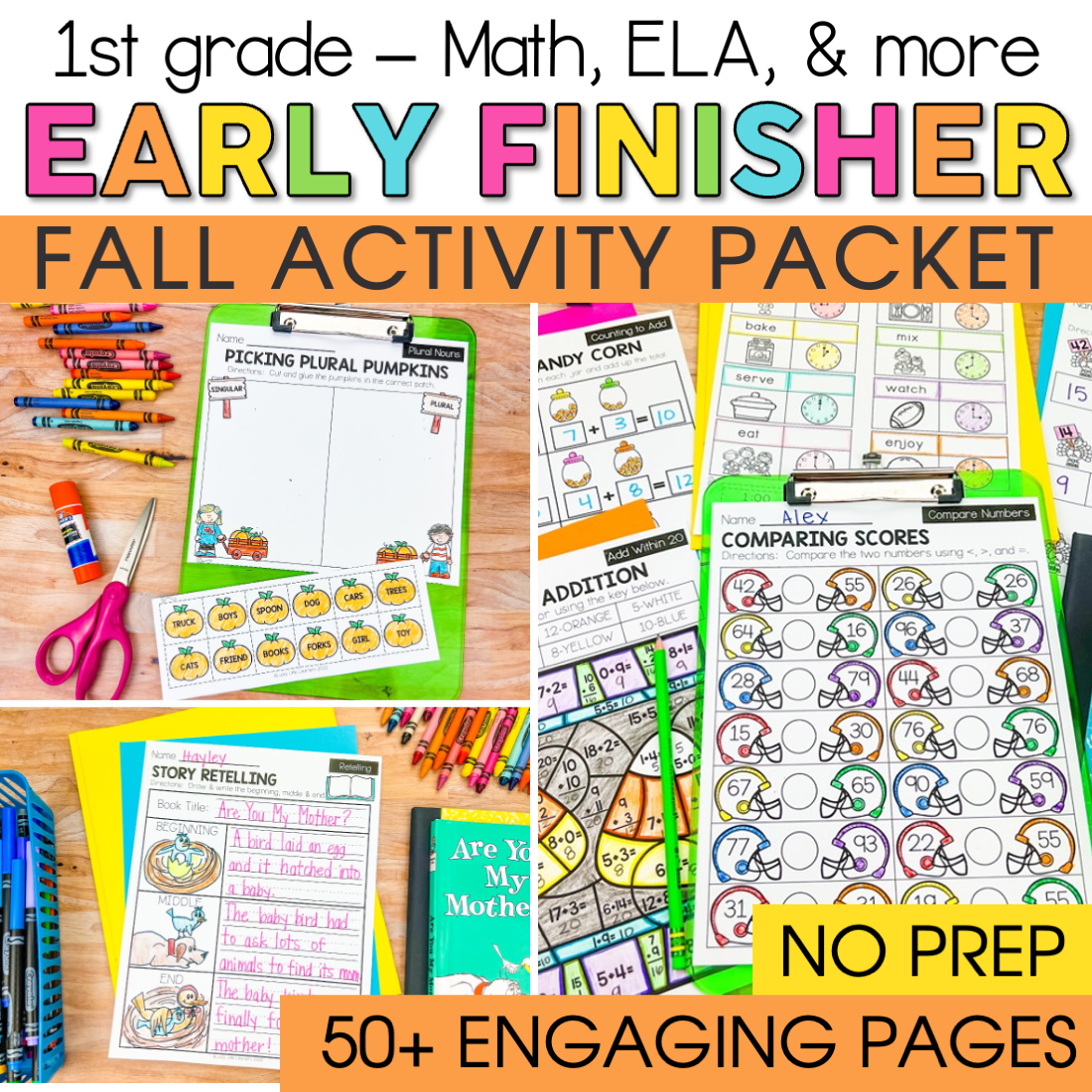 Early Finishers 1st Grade Packets | Fall Math and ELA Review Packets ...