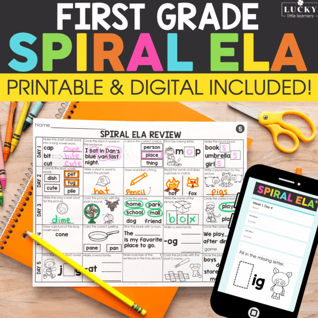 1st Grade ELA Spiral Review - Lucky Little Learners