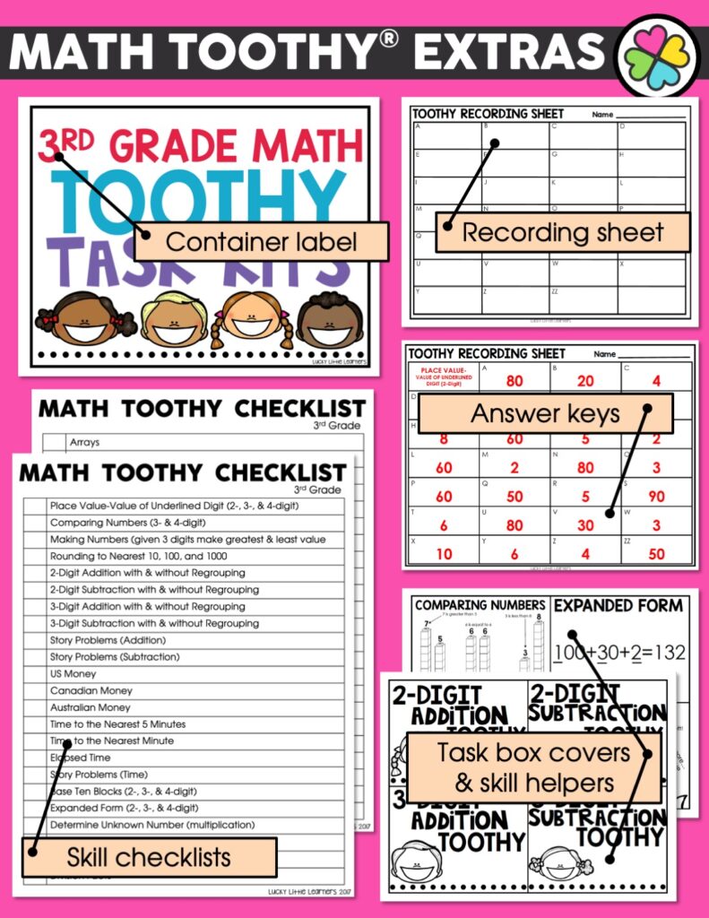 3rd Grade Math Toothy® Task Cards Bundle - Lucky Little Learners