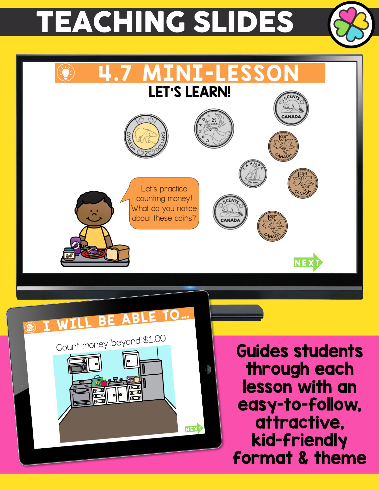 Learn Canadian coins and financial literacy with engaging teaching slides, mini-lesson, and interactive activities for kids to practice counting money and understanding currency.