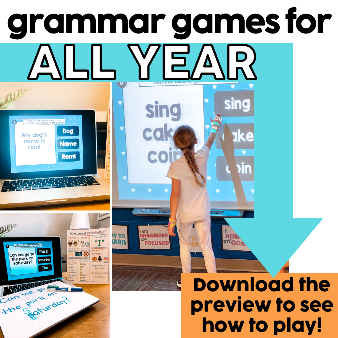 Engaging digital grammar task cards for 2nd and 3rd grade students to improve sentence structure and punctuation skills.
