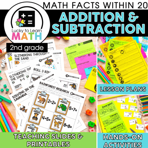 Addition & Subtraction to 20 Math Unit - Lucky Little Learners, 2nd grade, teaching slides, printable activities, lesson plans, hands-on activities, engaging math facts, educational resources for ele.