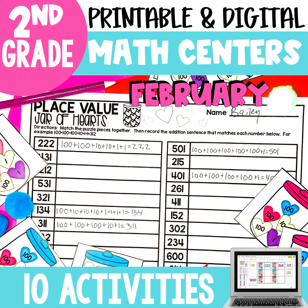 Engaging October math centers and activities for 2nd grade students, featuring printable and digital options to enhance learning, with colorful visuals and hands-on practice for young learners.