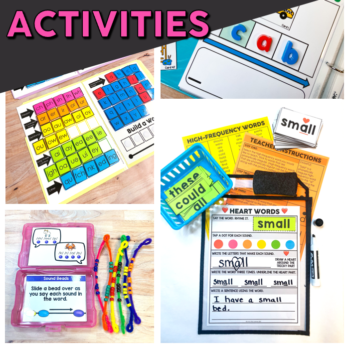 Enhance literacy skills with this small group intervention kit featuring activities for high-frequency words, heart words, and phonics, ideal for small group literacy instruction and intervention.