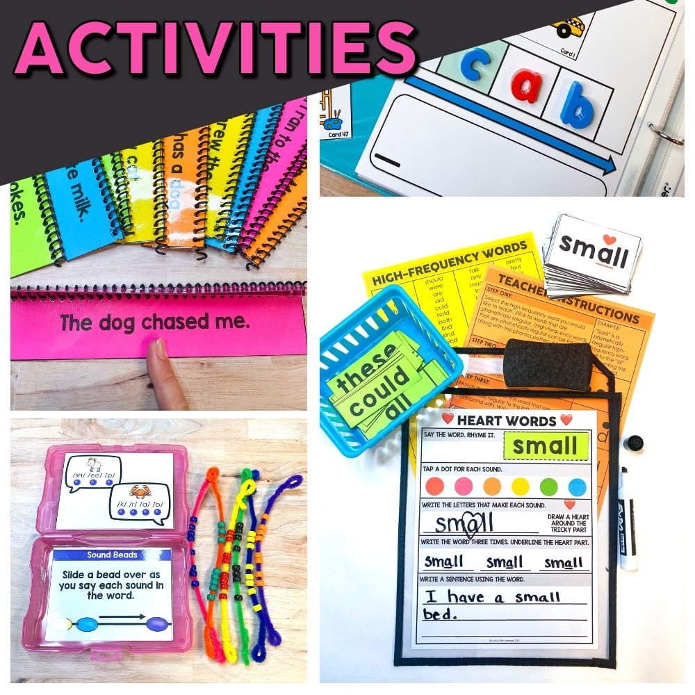Engaging literacy intervention and small group kit for early learners, featuring colorful activities, word cards, and hands-on tools to improve reading skills and phonics understanding.
