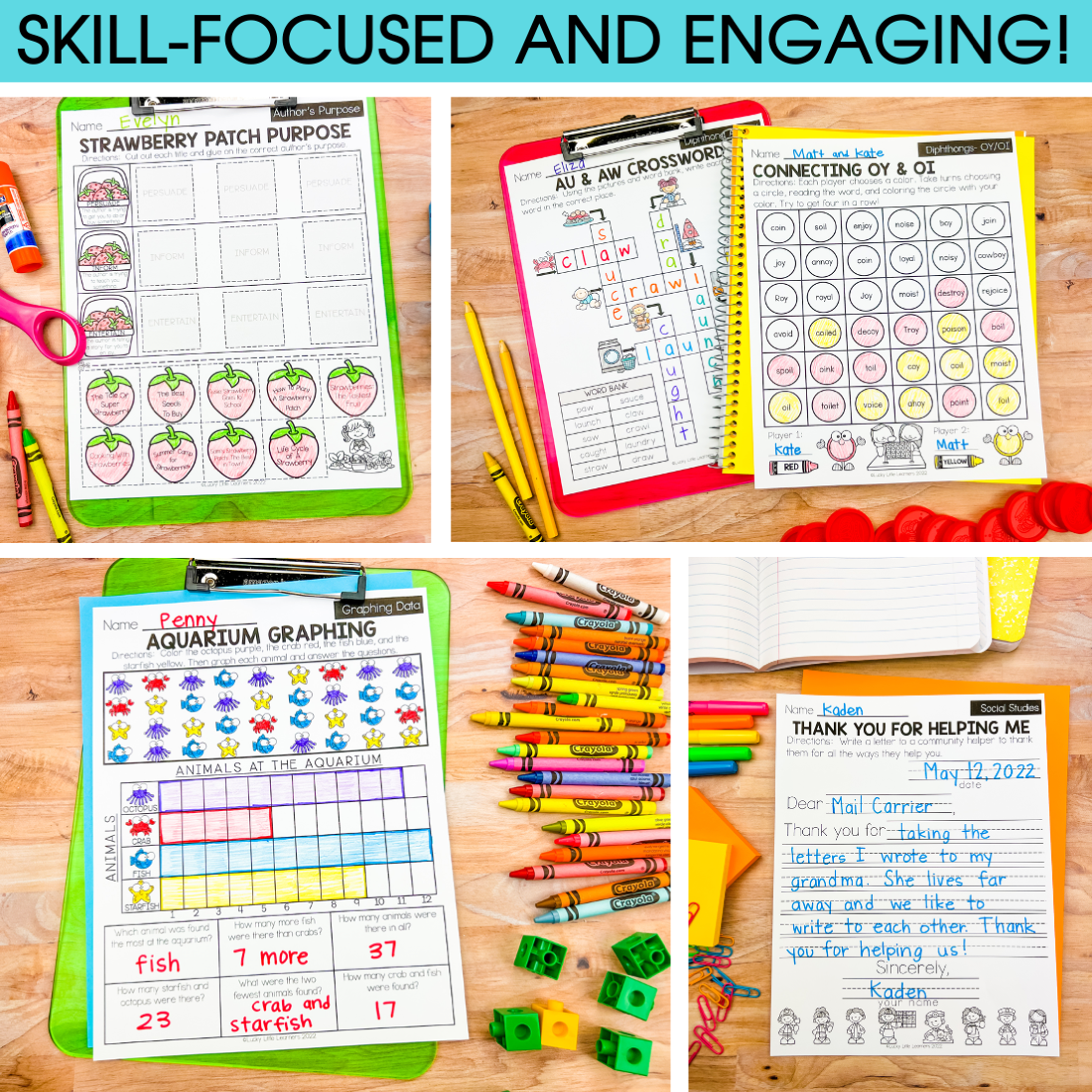 A colorful collection of 1st grade summer early finisher packets from Lucky Little Learners, featuring engaging activities like handwriting, graphing, and puzzles to keep students motivated and learn.